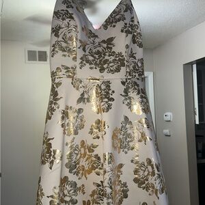 Windsor White and Gold Floral Prom Dress